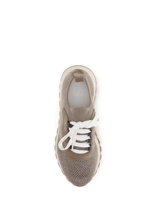 26SS 브루넬로 쿠치넬리 스파클링 아일렛 스웨이드 & 스파클링 코튼 니트 러너 MZ35G2490 C9447 BEIGE - BRUNELLO CUCINELLI