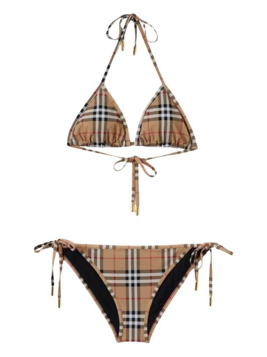 26SS 버버리 빈티지 체크 스트레치 나일론 트라이앵클 비키니 8009008 A5145 Beige - BURBERRY