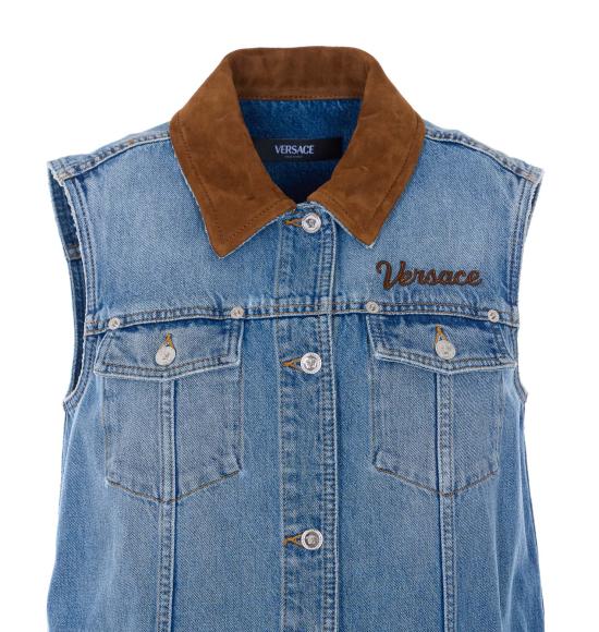 26SS 베르사체 미디 원피스 1022695 1A167511D800 Blue - VERSACE