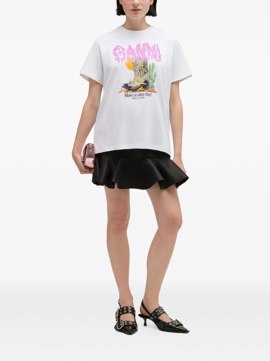 26SS 가니 웨스턴 부츠 프린트 티셔츠 A1050075 151 White - GANNI