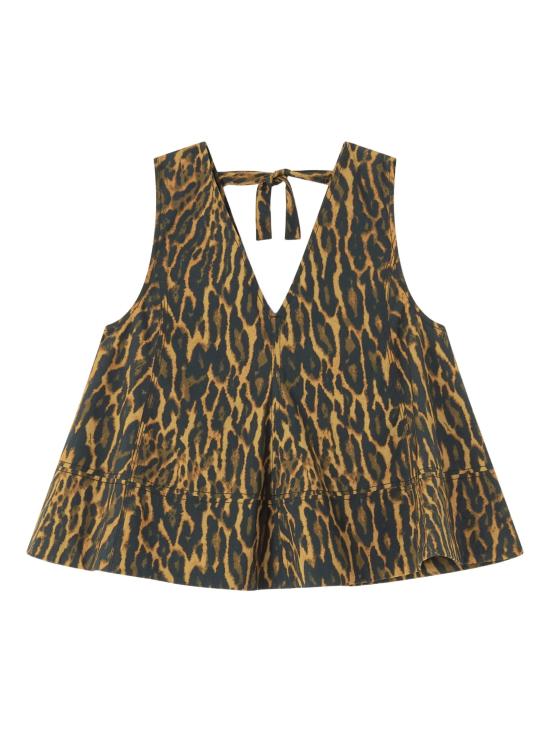 26SS 가니 레오파드 코튼 A라인 슬리브리스 탑 A1040087 894 Green