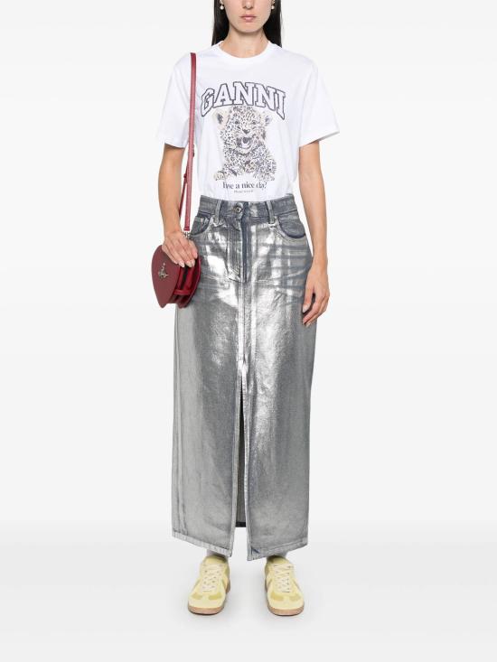 26SS 가니 베이직 저지 레오파드 릴렉스드 티셔츠 T4124 943 White - GANNI