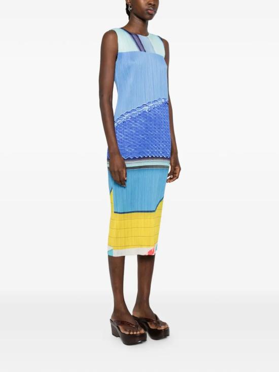 26SS 플리츠플리즈 미디 원피스 PP66JH676 07 BLUE X YELLOW - PLEATS PLEASE