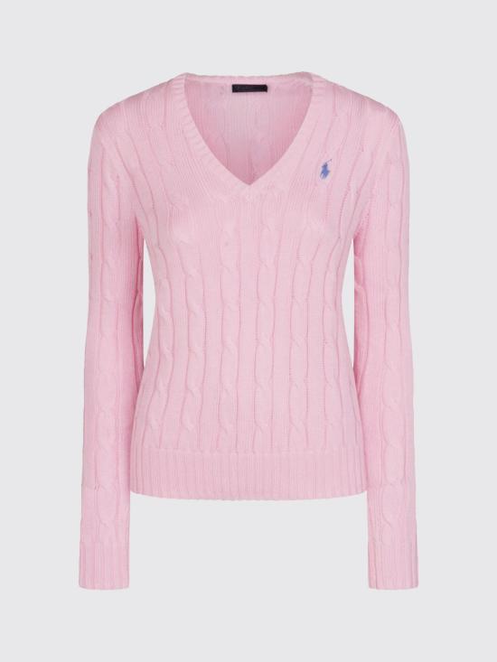 26SS 폴로 랄프로렌 포니로고 피마 코튼 케이블 니트 V넥 스웨터 211971870 006 Pink - POLO RALPH LAUREN
