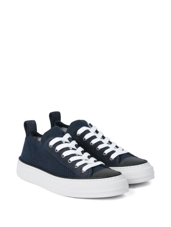 26SS 브루넬로 쿠치넬리 프레셔스 토 코튼 니트 & 스웨이드 스니커즈 MZ35G2650C4224 BLUE - BRUNELLO CUCINELLI