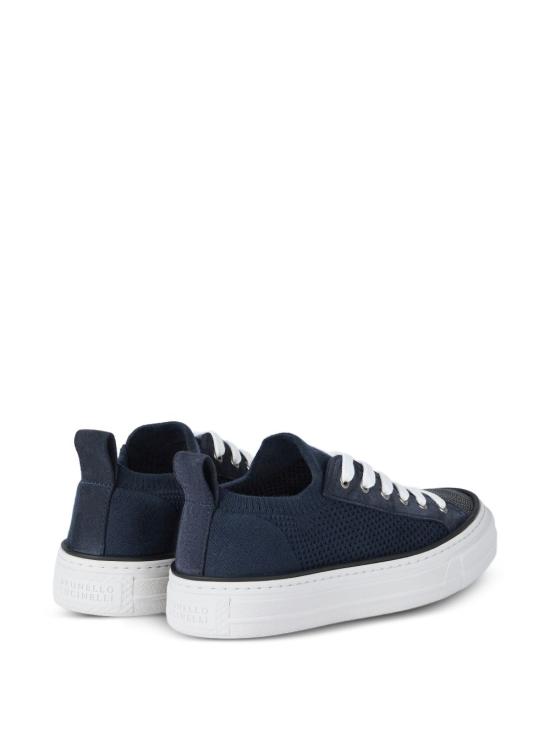 26SS 브루넬로 쿠치넬리 프레셔스 토 코튼 니트 & 스웨이드 스니커즈 MZ35G2650C4224 BLUE - BRUNELLO CUCINELLI
