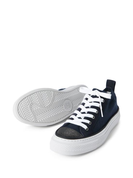 26SS 브루넬로 쿠치넬리 프레셔스 토 코튼 니트 & 스웨이드 스니커즈 MZ35G2650C4224 BLUE - BRUNELLO CUCINELLI