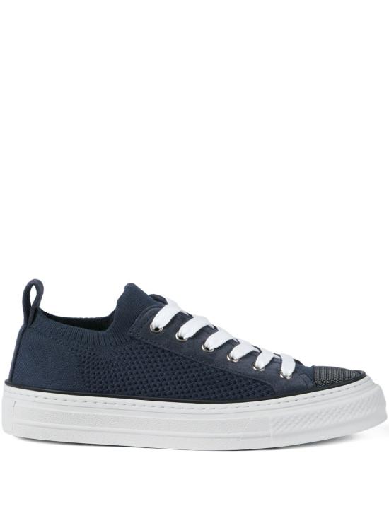 26SS 브루넬로 쿠치넬리 프레셔스 토 코튼 니트 & 스웨이드 스니커즈 MZ35G2650C4224 BLUE