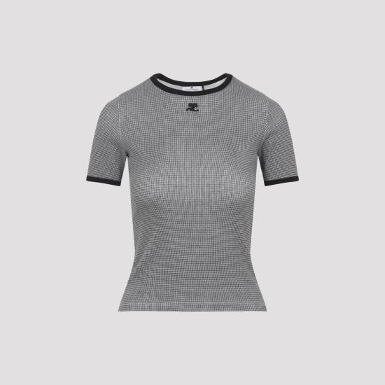 26SS 쿠레쥬 반팔 티셔츠 126JTS017JS0223 B217 HOUNDSTOOTH BLACK - COURREGES