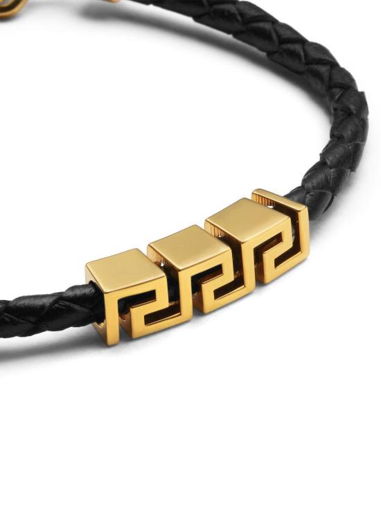 26SS 베르사체 그레카 레더 브레이슬릿 10227921A006371B00V BLACK - VERSACE