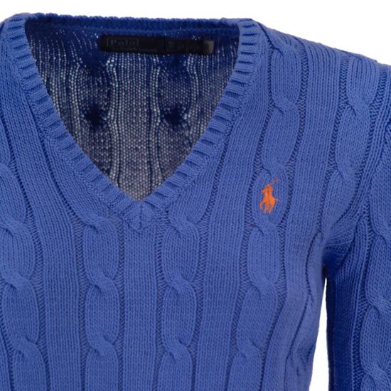 26SS 폴로 랄프로렌 포니로고 피마 코튼 케이블 니트 V넥 스웨터 211971870 BLUETTE - POLO RALPH LAUREN