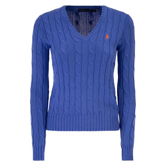 26SS 폴로 랄프로렌 포니로고 피마 코튼 케이블 니트 V넥 스웨터 211971870 BLUETTE