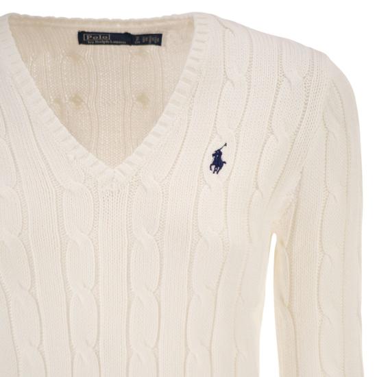  폴로 랄프로렌 포니로고 피마 코튼 케이블 니트 V넥 스웨터 211971870 WHITE - POLO RALPH LAUREN