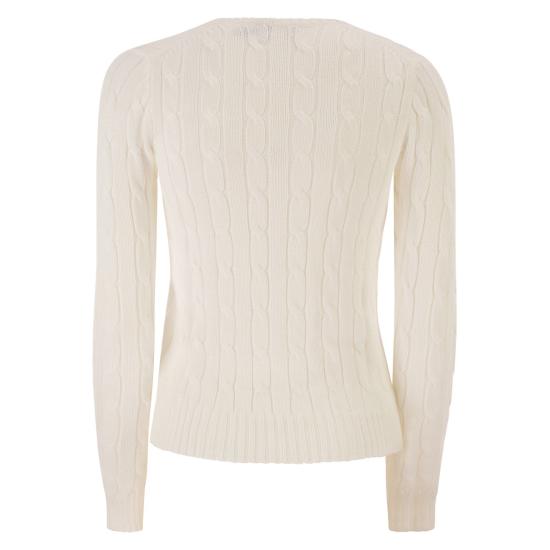  폴로 랄프로렌 포니로고 피마 코튼 케이블 니트 V넥 스웨터 211971870 WHITE - POLO RALPH LAUREN