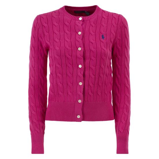 26SS 폴로 랄프로렌 폴로 자수 케이블 니트 가디건 211971868 FUCHSIA