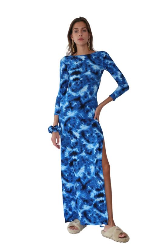 25SS Hawa Made From Love 롱 원피스 블루 추상 마하 드레스 - HAWA MADE FROM LOVE