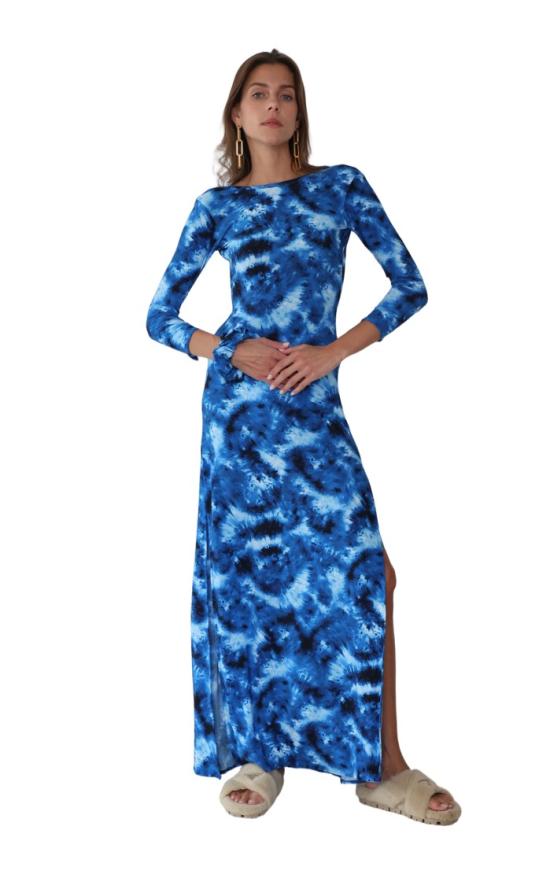 25SS Hawa Made From Love 롱 원피스 블루 추상 마하 드레스