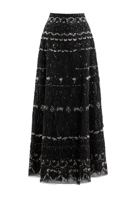  사이드 코베이시 롱 스커트 비즈 장식 가 달린 코르셋