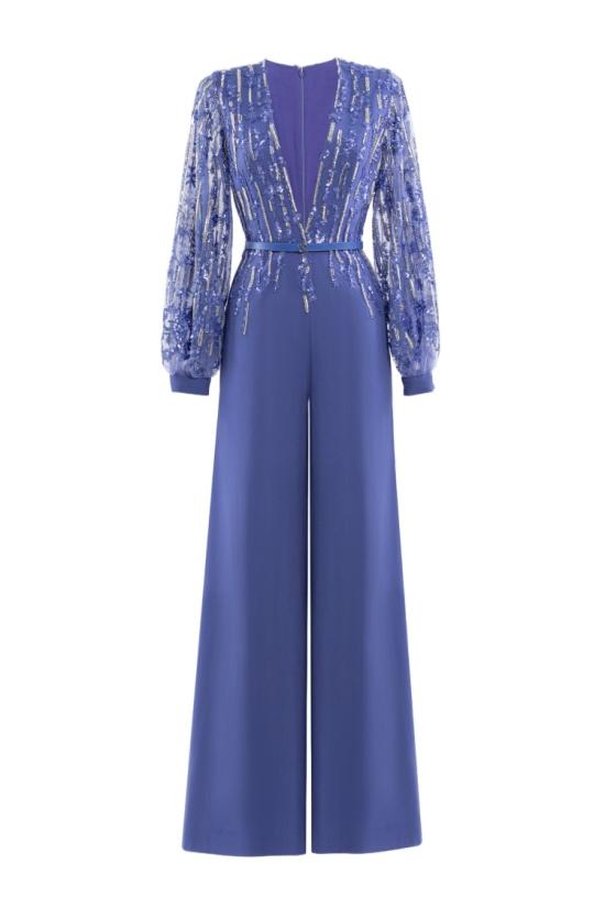  사이드 코베이시 점프수트 크레이프 비즈 장식