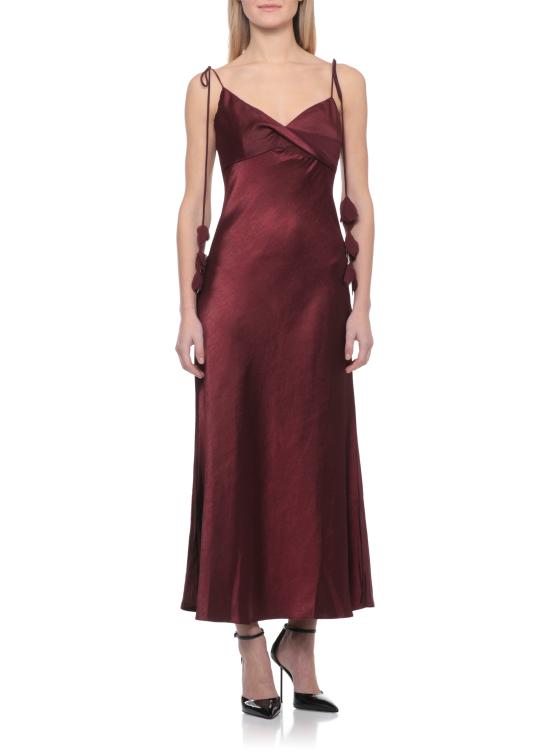 26SS 셀프 포트레이트 미디 원피스 RS26218MBU BURGUNDY SATINBURGUNDY Bordeaux - SELF PORTRAIT