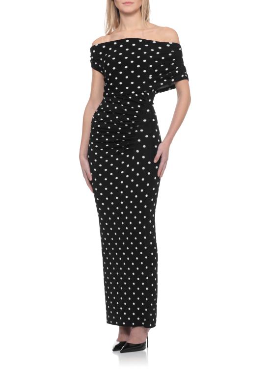 26SS 셀프 포트레이트 미디 원피스 RS26108MAB POLKA DOT DRAPEDBLACK WHITE Black - SELF PORTRAIT