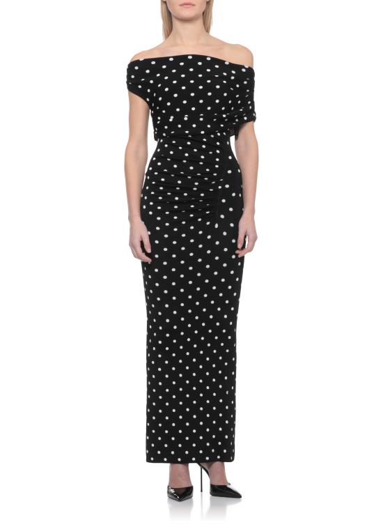 26SS 셀프 포트레이트 미디 원피스 RS26108MAB POLKA DOT DRAPEDBLACK WHITE Black - SELF PORTRAIT