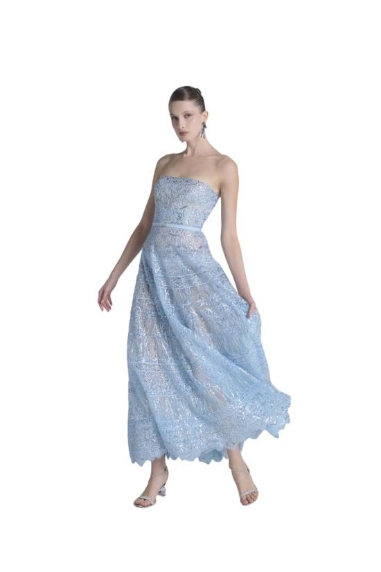  사이드 코베이시 롱 원피스 스트랩리스 비즈 장식 튤 드레스 - SAIID KOBEISY