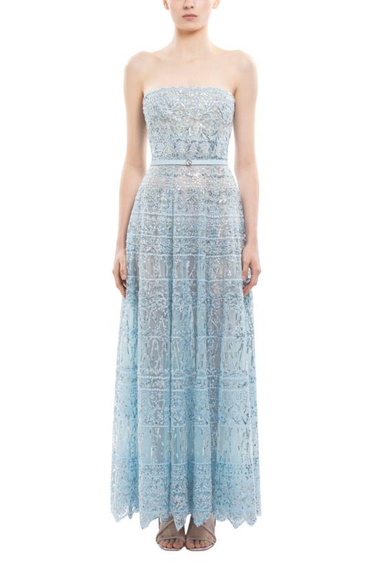  사이드 코베이시 롱 원피스 스트랩리스 비즈 장식 튤 드레스 - SAIID KOBEISY