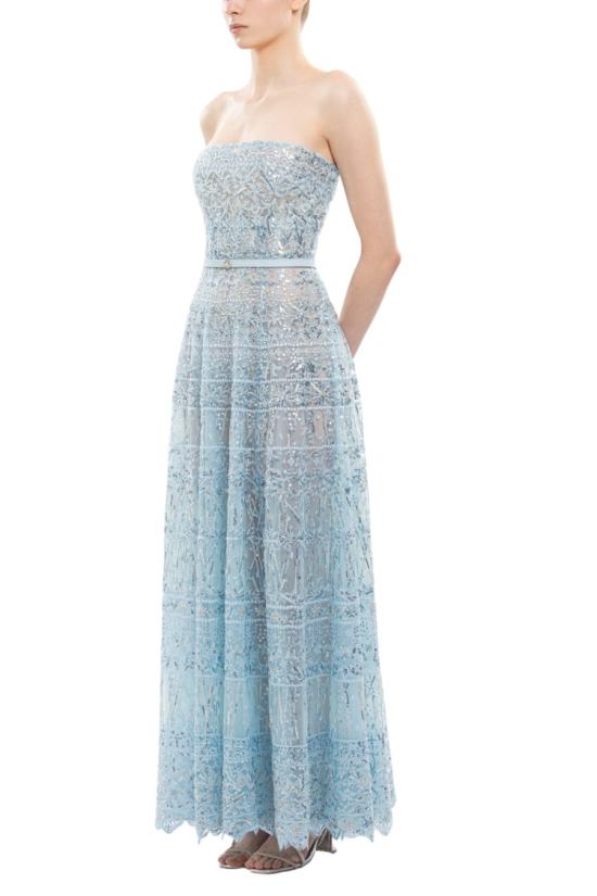  사이드 코베이시 롱 원피스 스트랩리스 비즈 장식 튤 드레스 - SAIID KOBEISY