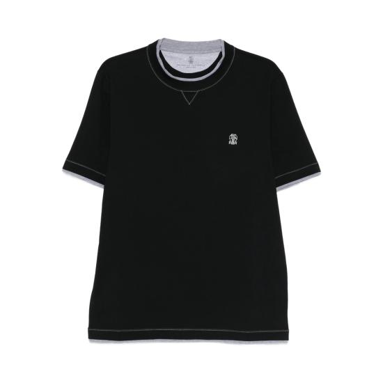 26SS 브루넬로 쿠치넬리 레이어링 코튼 저지 크루넥 티셔츠 M0B137451G CCB75 BLACK DOM