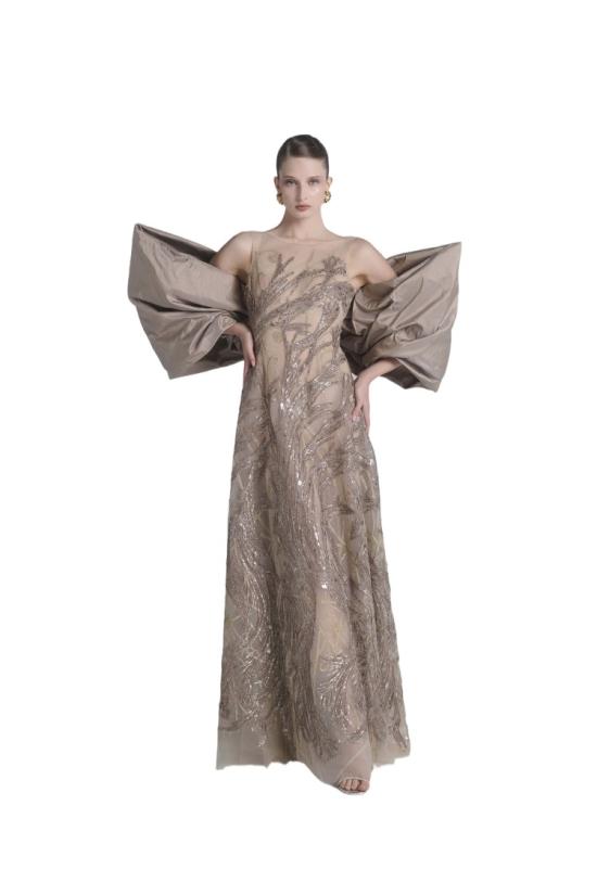  사이드 코베이시 롱 원피스 리본 장식 케이프가 달린 자수 롱 드레스 - SAIID KOBEISY