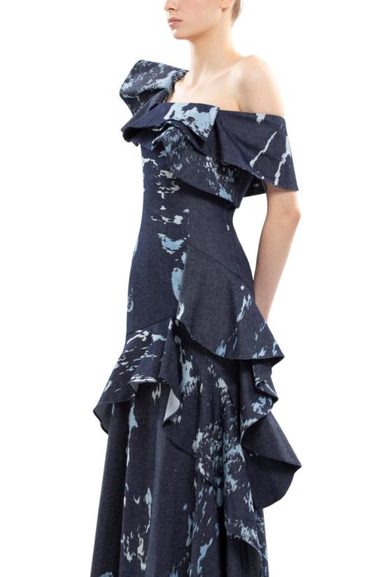  사이드 코베이시 롱 원피스 레이어드 프린트 데님 미디 드레스 - SAIID KOBEISY