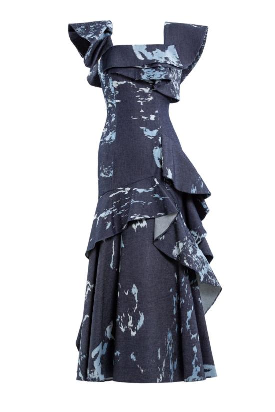  사이드 코베이시 롱 원피스 레이어드 프린트 데님 미디 드레스 - SAIID KOBEISY