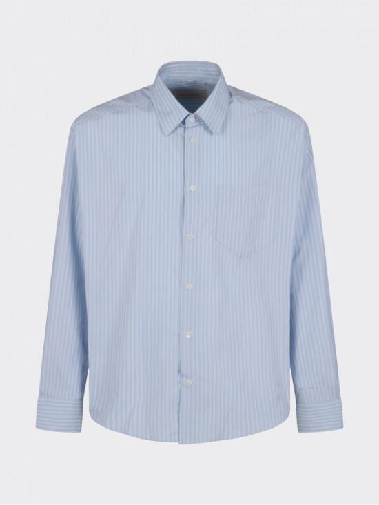 26SS 아미 코튼 롱 슬리브 드 하트 박시 셔츠 USH766CO02194 844 Gnawed Blue - AMI