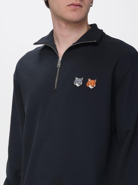 26SS 메종키츠네 더블 폭스 헤드 하프 집 컴포트 스웨트셔츠 OM211CFKM0341 P190 Grey - MAISON KITSUNE