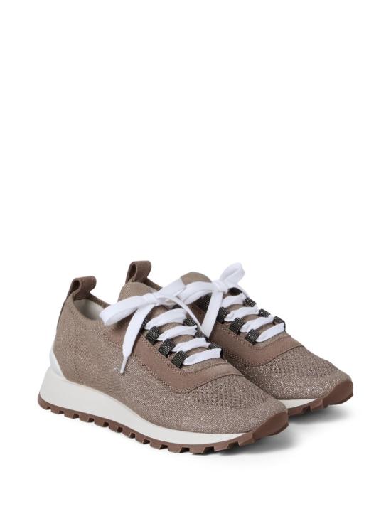 26SS 브루넬로 쿠치넬리 스파클링 아일렛 스웨이드 & 스파클링 코튼 니트 러너 MZ35G2490C9447 BROWN - BRUNELLO CUCINELLI