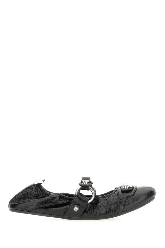 26SS 발렌시아가 플랫 슈즈 864665WZD41 1580 BLK ROSE POUDRE SLVR