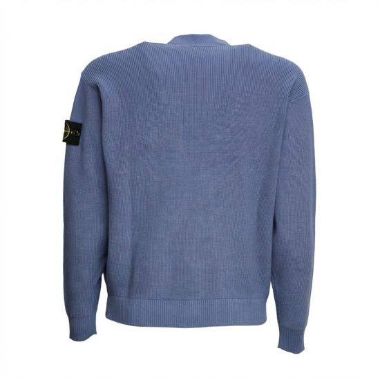 26SS 스톤 아일랜드 립드 소프트 오가닉 코튼 브이넥 가디건 L1S155100009 S00D8 Blue - STONE ISLAND