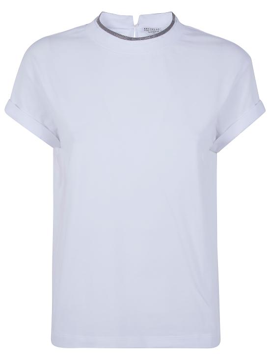 26SS 브루넬로 쿠치넬리 콘트라스트 트림 코튼 티셔츠 M0T18BD200 098