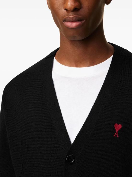 26SS 아미 ADC 울 V넥 가디건 HKC361 001 009 BLACK RED - AMI