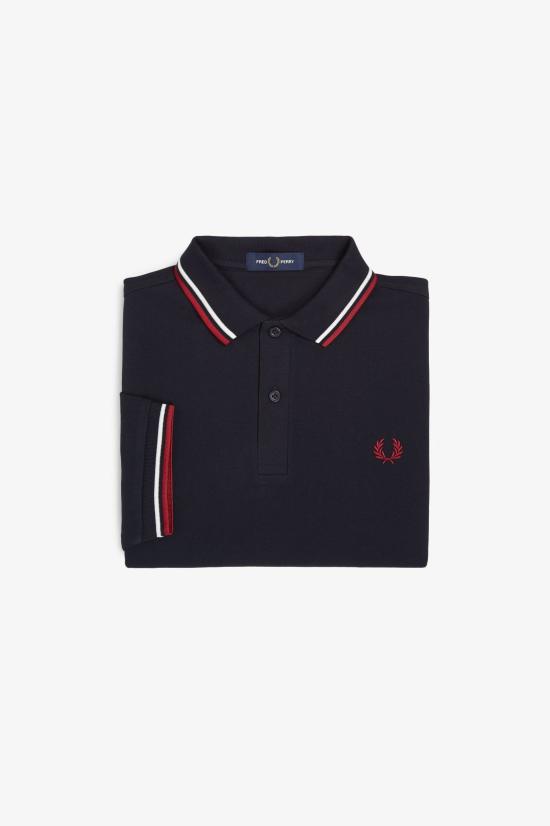 26SS 프레드페리 폴로 티셔츠 M3600 T55 Nvy swht bntred - FRED PERRY
