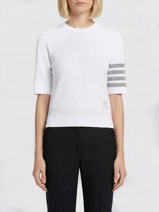 26SS 톰브라운 텍스처드 코튼 피케 4바 티셔츠 FJS222AJ0248100 WHITE DOM