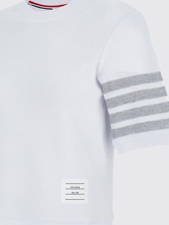 26SS 톰브라운 텍스처드 코튼 피케 4바 티셔츠 FJS222AJ0248100 WHITE DOM - THOM BROWNE