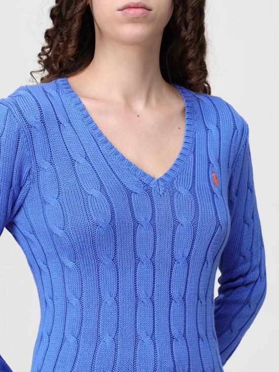 26SS 폴로 랄프로렌 포니로고 피마 코튼 케이블 니트 V넥 스웨터 211971870 504 Lilac - POLO RALPH LAUREN