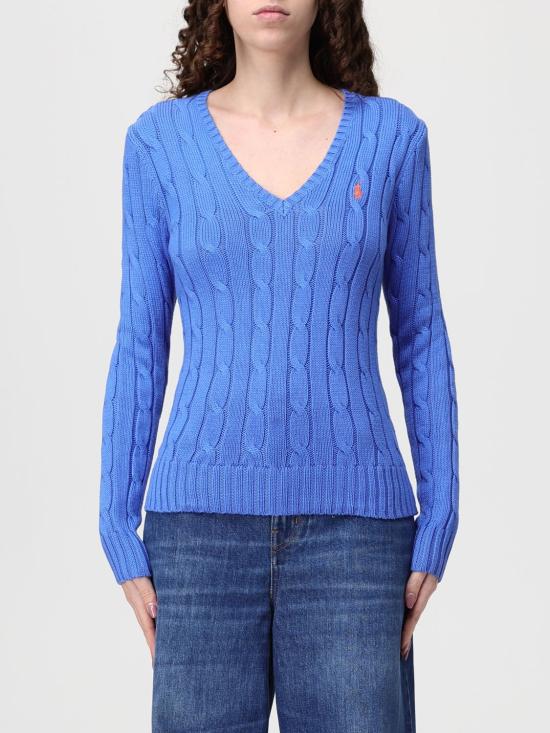 26SS 폴로 랄프로렌 포니로고 피마 코튼 케이블 니트 V넥 스웨터 211971870 504 Lilac