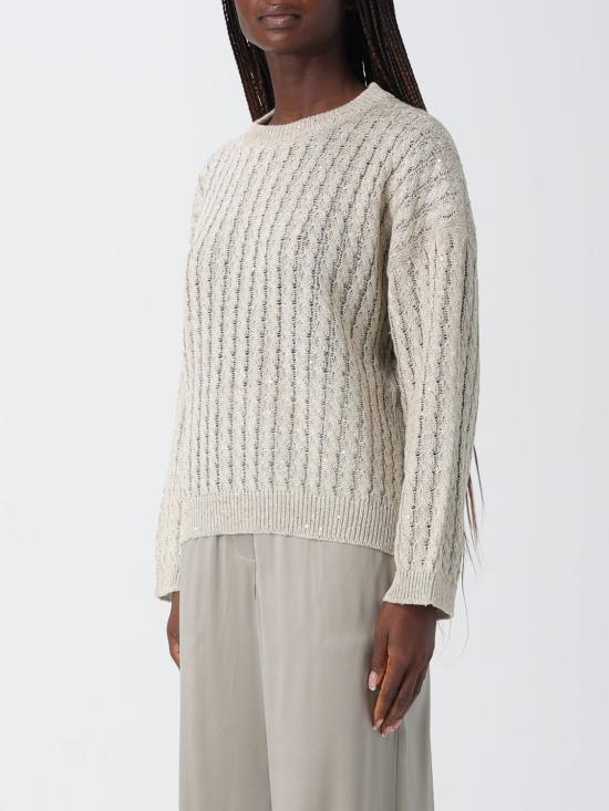 26SS 브루넬로 쿠치넬리 리넨 대즐링 케이블 오픈워크 스웨터 MCO559710 C8925 Beige - BRUNELLO CUCINELLI