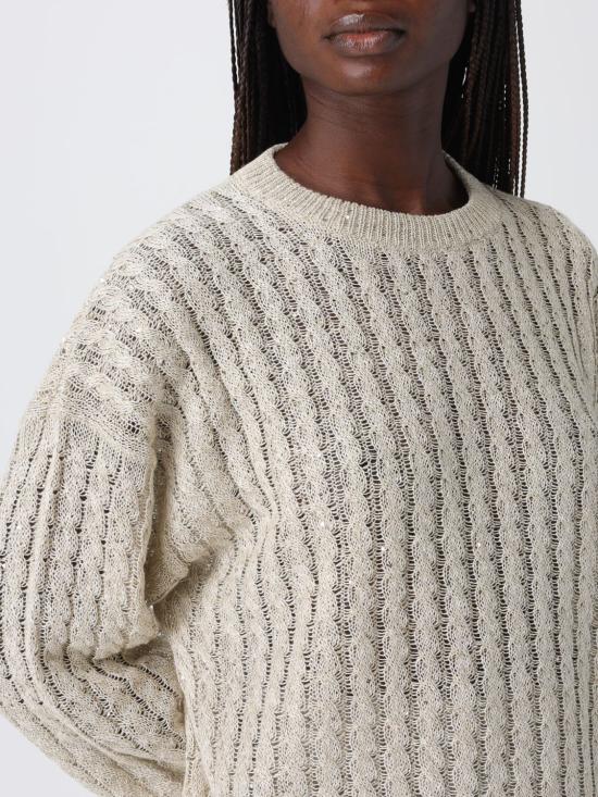 26SS 브루넬로 쿠치넬리 리넨 대즐링 케이블 오픈워크 스웨터 MCO559710 C8925 Beige - BRUNELLO CUCINELLI
