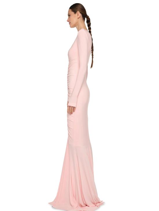 26SS 노마카말리 롱 원피스 KK1263PLT68838long sleeve v neck shirred front fishtail gown - NORMA KAMALI