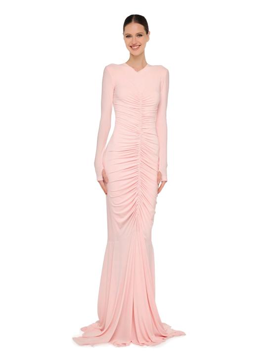 26SS 노마카말리 롱 원피스 KK1263PLT68838long sleeve v neck shirred front fishtail gown