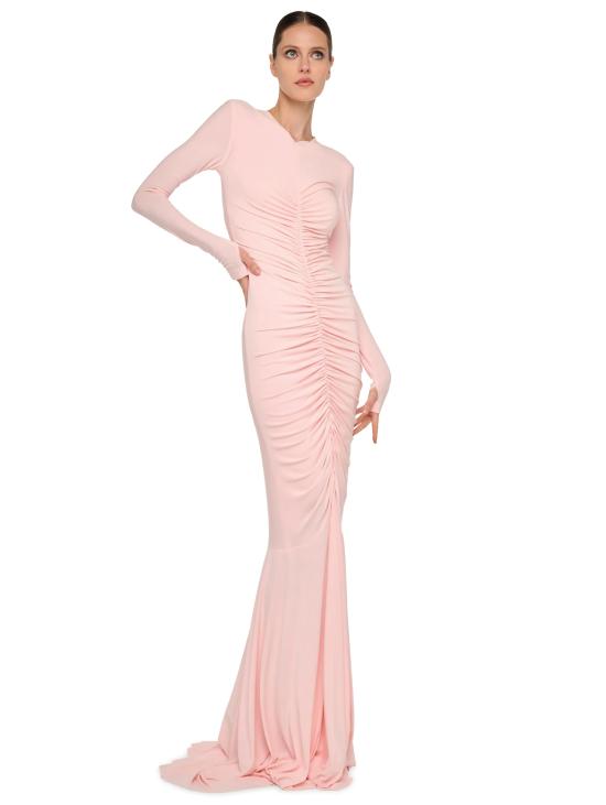 26SS 노마카말리 롱 원피스 KK1263PLT68838long sleeve v neck shirred front fishtail gown - NORMA KAMALI